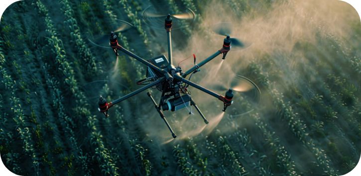 Dron w locie nad uprawą
